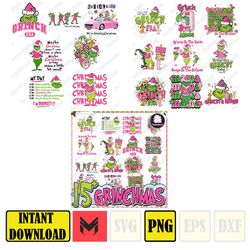 15 pink grinch christmas png bundle, santa claus png, christmas movie png, xmas sublimation, stanley bougie christmas