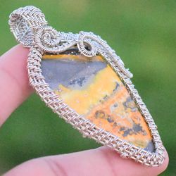 bumble bee jasper gemstone wire warp silver jewelry s-3.5'' r-57