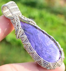 charoite gemstone wire warp silver jewelry pendant s-3.1r-10