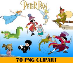 70 peter pan png, peter pan clipart, neverland png, captain hook, tinker bell png, never grow up png, digital download