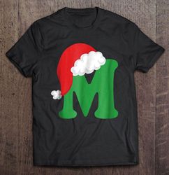 christmas santa hat letter m monogram tshirt