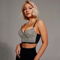 rhinestone sequins bustier crop cami top