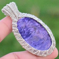 charoite gemstone wire warp silver jewelry pendant s-2.7r-41