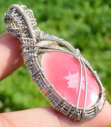 rhodochrosite gemstone wire warp silver jewelry pendant s-3 r-30