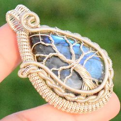 labradorite gemstone wire warp silver jewelry pendant s-2.8 r-63