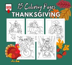 thanksgiving coloring pages for kids printable pdf book | fall coloring pages - instant digital download