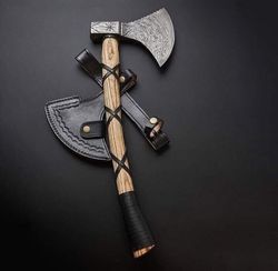 custom hand forged damascus steel viking bearded camping hatchet tomahawk axe