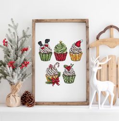 christmas cupcakes set cross stitch pattern pdf, cupcake cross stitch pattern, dessert cross stitch pattern pdf, holiday