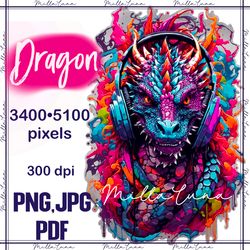 dragon png, christmas dragon png, dragon sublimation design jpg, dragon in headphones png, dragon portrait png,