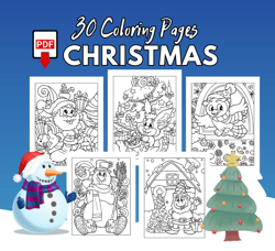 christmas coloring pages for kids | merry christmas | christmas tree with santa claus, snowman - instant digital downloa