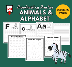 animals & alphabet handwriting practice for kids | preschool alphabet workbook | letter tracing | coloring pages for pre