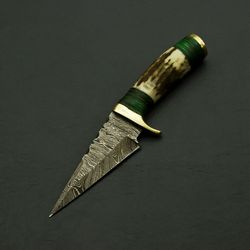 custom made hand forged damascus 6" hunting/skinning knife - stag/antler handle