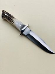 custom handmade d2 steel hunting bowie knife with stag horn handle with sheath