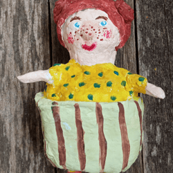 pendant funny girl cupcake handmade, papier mache