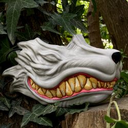 oni wolf mask: white kitsune half face mask wearable, samurai wolf mask, wolf mask cosplay, japanese fox mask