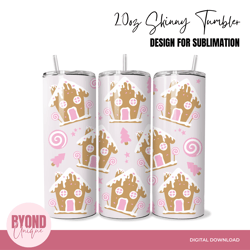 gingerbread house christmas, 20 oz skinny straight tumbler sublimation design wrap, 300dpi png, instant download