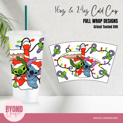 grinchy stitch christmas, 24oz, no hole, cold cup svg design wrap, svg eps dxf png