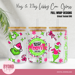 grinch hot chocolate whoville christmas, 16 & 24oz, libby can glass svg design wrap, svg eps dxf png