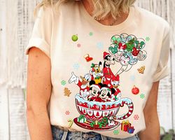 disney mickey and friends christmas balloon coffee cup shirt, christmas lights and presents sweatshirt, disneyland chris