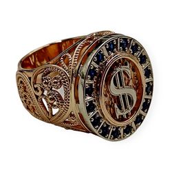 ring dollar, code 701280ym, completely 585 gold 14ct., filigree, sapphires 0,96ct.