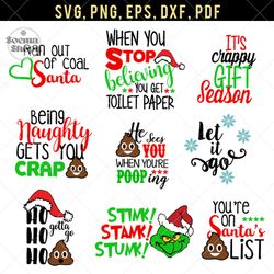 christmas toilet and grinh, words svg, green monster collect svg, compatible with cricut and cutting machine