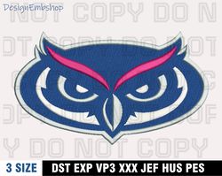 florida atlantic owls mascot embroidery designs, ncaa machine embroidery design, machine embroidery pattern