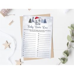 winter elephant baby name race baby shower game gender neutral elephant baby name race game snowflake elephant baby show