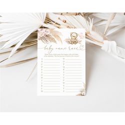 pampas grass bear baby name race baby shower game boho bear baby name race game boho tropical desert we can bearly wait