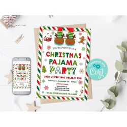 Christmas Pajama Party Invitation, Holiday Pajama Party Invite, Christmas Plaid Pajama Party, Christmas Slumber Party In