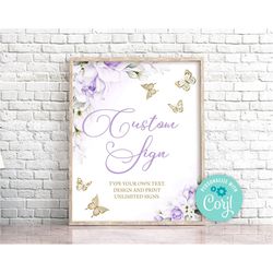 editable butterfly custom sign purple gold butterfly custom sign butterfly baby shower custom sign butterfly birthday cu