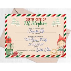 adopt an elf certificate, girl elf adoption certificate, christmas printable  0139