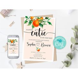 a little cutie is on the way baby shower invitation editable orange baby shower invitation orange gender neutral baby sh