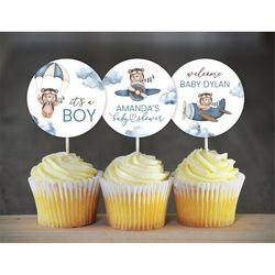 editable airplane bear baby shower cupcake toppers bear on a plane we can bearly wait shower decoration aviator bear cup