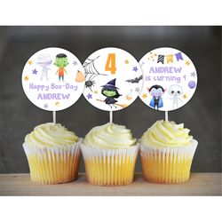 editable halloween costume party cupcake toppers spooky halloween birthday decoration spooktacular halloween cupcake top