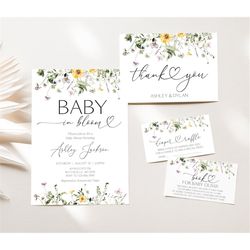 editable wildflower baby shower invitation set baby in bloom wildflower baby shower invitation pack boho wildflower baby