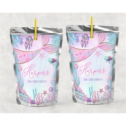 editable mermaid juice labels mermaid under the sea juice pouch labels little mermaid juice label whimsical mermaid juic