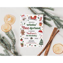 editable winter onederland birthday party invitation christmas 1st birthday invitation winter wonderland invitation oned