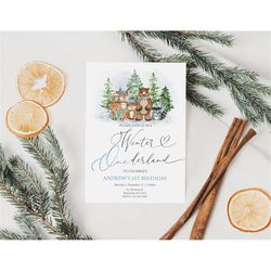 editable woodland winter onederland birthday invitation winter woodland animals birthday invitation winter wonderland in