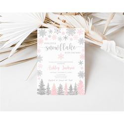 editable snowflake baby shower invitation a little snowflake is on the way invitation girl winter wonderland baby shower