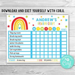 editable boy rainbow reward chart for kids rainbow routine chart rainbow kids chore chart printable rainbow chore chart