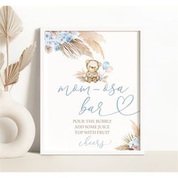 pampas grass bear baby shower momosa bar sign boho bear baby shower mimosa bar sign tropical desert bear baby shower mom