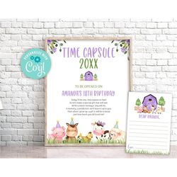 editable farm animals birthday time capsule farm time capsule sign purple farm birthday party girl barnyard birthday dec