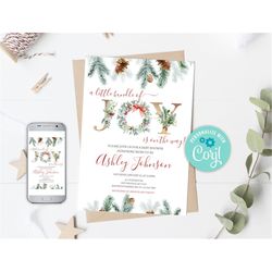 editable christmas baby shower invitation, bundle of joy is on the way, winter baby shower, holiday baby shower, winter