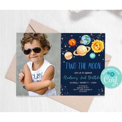 editable space birthday party invitation two the moon birthday invitation galaxy  moon planets birthday invitation outer