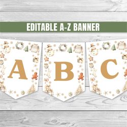 editable christmas birthday party banner oh what fun christmas birthday a-z banner gold and green christmas birthday dec