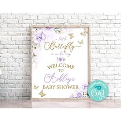 editable butterfly baby shower welcome sign purple floral butterfly welcome sign butterfly baby shower sign gold butterf