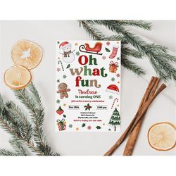 editable winter onederland birthday party invitation oh what fun christmas birthday party winter wonderland invitation o