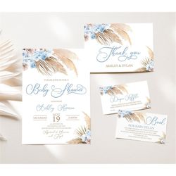 editable pampas grass baby shower invitation set boho baby shower sprinkle invitation pack bohemian shower invitation de