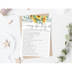 rustic sunflower nursery rhyme baby shower game sunflower nursery rhyme quiz game boho rustic sunflower baby shower game