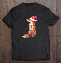 fox santa hat christmas lights shirt